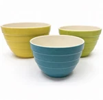 Crate & Barrel Nesting Bowls Set Of 3 Blue Green Yellow Parker Beehive Pattern. Fixed Price $43.99.