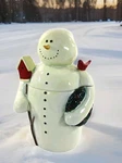 Certified International Twilight Snowman 13" Figural Cookie Jar Birdhouse Wreath. Fixed Price $39.97.