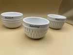 Mud Pie Condiment 3 Bowl Set Mayo Mustard Ketchup Ceramic Dip Dishes Barware. Fixed Price $19.95.