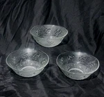 SET/3 Salad Bowls 6" Amanda Anchor Hocking Clear Textued Glass Leaves & Dots. Fixed Price $22.95.