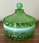 Mosser Glass - Eye Winker Covered Candy Dish Green Opal 5.5"H X 6"D New. Fixed Price $54.99.