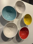 Rae Dunn 5 Soup Cereal Candy Snack Bowl Set Mint Condition. Fixed Price $22.00.