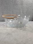 Indiana Glass Fruit Bounty Basket Oval Clear Bowl Rattan Handle 10" X 8". Fixed Price $24.98.