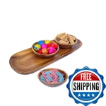 Wrightmart Acacia Wooden Calabash Bowls With Baguette Tray, 4-PIECE Set: Three. Fixed Price $49.86.