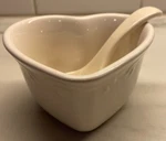 Pfaltzgraff White Milk Glass Heart Shaped 4" Stoneware Serving Bowl Dish W/spoon. Fixed Price $14.99.
