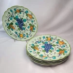 Rare Set Of 6 Mancioli Italy Dinner Plates Green Scalloped Edge Fruit Pattern. Fixed Price $66.72.
