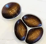 Set Of Nambe Relish Dish & Pi On 2009 Enamel Brown Metallic Bowls 8 6. Fixed Price $79.00.