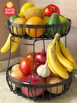 2 Tier Large Fruit Basket For Kitchen Counter With Banana Hangers, Metal Stack. Fixed Price $23.11.