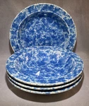 4 Vtg Homer Laughlin Blue Cereal Soup Bowls Spongeware Splatterware 7". Fixed Price $24.97.