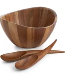 Nambe Gourmet Collection Harmony 3 Piece Acacia Wood Salad Bowl & Servers, Brown. Fixed Price $98.00.