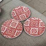 Signature Housewares Room Batik Red Stoneware Salad Plates Set Of 3, 6" Round. Fixed Price $35.00.
