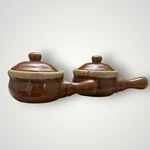 French Onion Soup Crocks Brown Glazed Ceramic Lidded Set Of 2 Framhouse Rustic. Fixed Price $17.99.