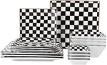 Porlien Checker Porcelain Square Dinnerware Set For 4, Dishes Black/white. Fixed Price $82.52.