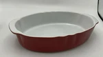Cerutil Portugal Stoneware Casserole Dish Oval Red Scallop 11.75" X 7.25" Gorgus. Fixed Price $17.95.