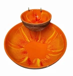 Vintage Usa Pottery 613-A/B Chip Bowls Orange/ Red Yellow Drip Glazed Wood Grain. Fixed Price $23.99.