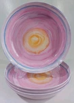 Artisan De Luxe Home Melamine 9.25" Pasta Bowl Set Pink Yellow Blue Swirls, New. Fixed Price $35.99.