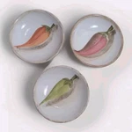 Vtg Kitchen Prep Pinch Bowls Handpainted Chili Peppers Dry Ingredient 3.5" Set. Fixed Price $14.98.
