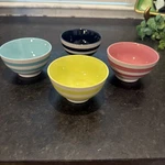 Thirty-one Get The Scoop Set Striped Ceramic Of 4 Colorful. Fixed Price $10.00.