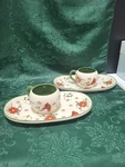 2 Temp-tations By Tara Cardinal Coffee Cup/soup/chili Mug Set W/ Matching Trays!. Fixed Price $30.00.