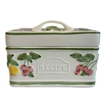 Recipe Box Portuguese Fruit Design Portugal Ceramics Small Chip On Back. Fixed Price $34.99.
