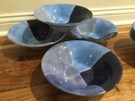 Tabletops Unlimited Quadrettini Blue 4 Large Soup Pasta Bowls Square Pattn 9''. Fixed Price $43.99.