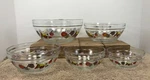 0713 - Vintage Set Of 5 Glass Bowls With Fruit Pattern, Durable Heat Resistant. Fixed Price $20.00.