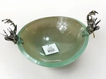 Mud Pie Green Glass Bowl Double Handle Stag Heads W/ Silver Tone Antlers/ Deer. Fixed Price $79.98.