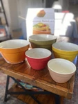 Vintage 5 Melamine Bowls Nesting Set Yellow Red Brown Orange Green New Costco. Fixed Price $39.99.