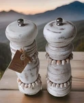 Whitewashed Wood Salt & Pepper Grinder Set 7" French Country New Mud Pie. Fixed Price $20.21.