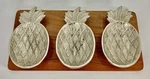 Trio Of Metal Pineapple Serving Bowls Tray On Wood Base 14 Made India. Fixed Price $49.99.