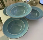 Pottery Barn S/4 Turquoise Cambria Rimmed Soup Bowls Dinnerware Stoneware. Fixed Price $97.79.