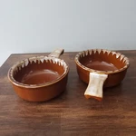 Vtg Set Of 2 Iti Stoneware French Onion Soup Handled Bowls Drip Bubbled Glaze. Fixed Price $16.00.
