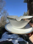 Rosenthal Germany Gala Blue Sauce Gravy Boat Attached Underplate Gold Bands. Fixed Price $25.00.