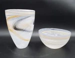 Swirl Alabaster Bowl & Vase Modernist Shiraleah White Gray Art Glass Turkey. Fixed Price $50.57.