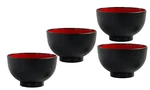 Japanese Rice Noodle Soup Bowl, Back And Red, 12 Oz, Made In Japan, Set Of 4. Fixed Price $21.99.
