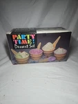 Party Time! Dessert Set Colorful Ice Cream Bowls W/matching Spoons 4 Pc. Fixed Price $12.00.