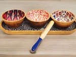 5 Pc Mesa Inspired Living Mango Printed Serving Bowls Tray Spatula/spreader. Fixed Price $19.60.