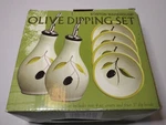 Olive Dipping Set 2 4OZ Ceramic Cruets W/tip Bowls By Boston Warehouse. Fixed Price $19.00.