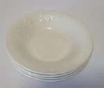 Set Of 4 Gibson Housewares Soup Bowls White Embossed Fruit Pattern 8 Inch. Fixed Price $35.00.