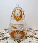 Julia Poland Clear To Amber Hand Cut Lead Crystal Pear Shape Covered Bowl 10 3/4. Fixed Price $29.00.