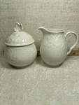 Mikasa Parisian Ivy EF900 White Cream And Sugar Set. Fixed Price $39.99.