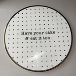 Vintage Nicole Miller Home Cake Plate No Pedestal Ivory & Gold Polka Dots 11.5. Fixed Price $28.50.