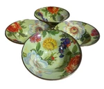 4 Mackenzie Childs Green Enamel Flower Market Breakfast Soup Salad Bowls 7.75". Fixed Price $225.00.
