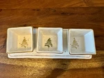 Mud Pie Triple Dish Dip Tray Gold Green Christmas Trees Dots Never Used. Fixed Price $28.00.