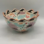 Vtg Fioriware Ohio Studio Art Pottery Jardinware Bowl Scallop Edge 6 Aqua Flora. Fixed Price $29.95.