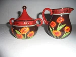 Vintage Bella Casa By Ganz Raised Red Poppy Flowers Creamer & Sugar Bowl/lid. Fixed Price $27.99.