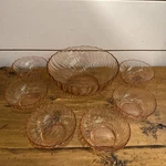 Vintage 6 Pc Arcoroc Rosaline Pink Swirled Glass Salad Bowl Set. Fixed Price $49.99.