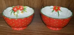 Pioneer Woman Christmas Footed Bowl Red W/ Gold Polka Dot Flowers Set Of 2. Fixed Price $22.98.