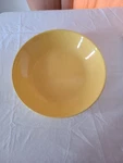 Bright Yellow Shallow Serving Bowl Fruit Zrike Portugal Made 12 3/4". Fixed Price $30.00.