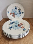 Vtg Set Of Noritake Glimmer Dinner Plates Versatone 10.5 Blue & Red Floral. Fixed Price $38.95.